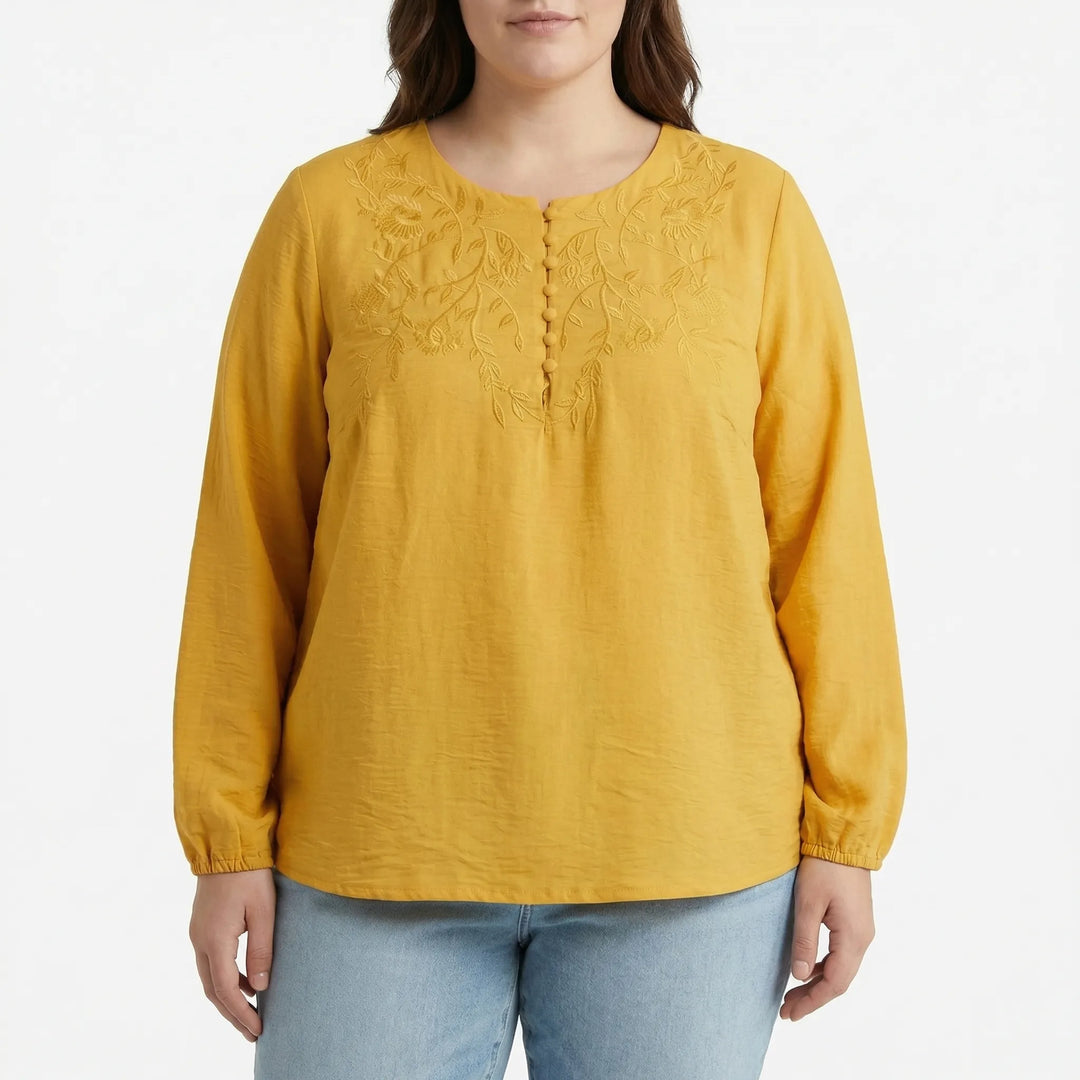 Loose Long Sleeve Embroidered Shirt - Joan