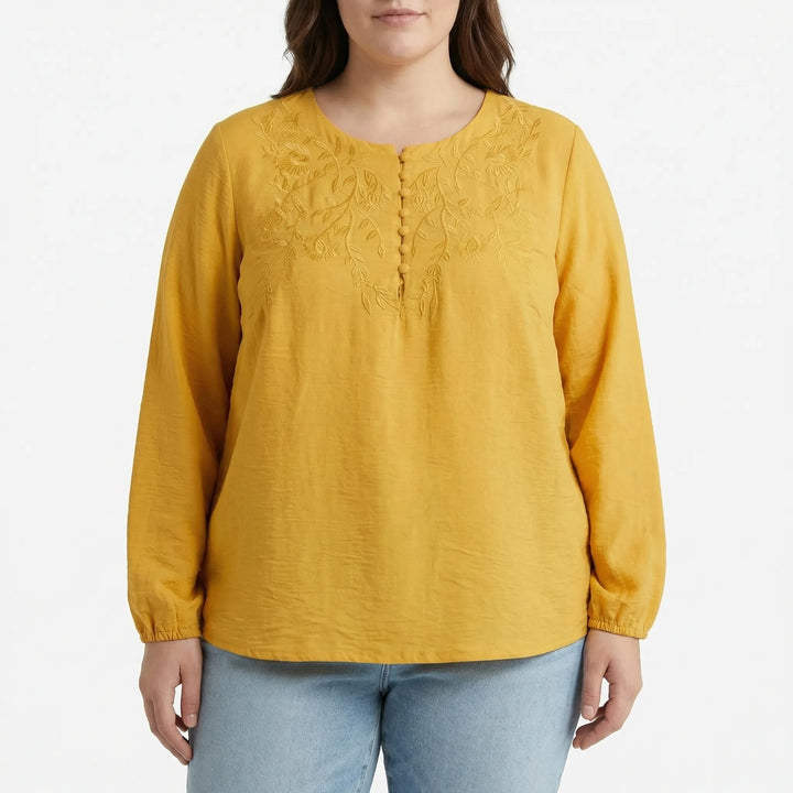 Loose Long Sleeve Embroidered Shirt - Joan