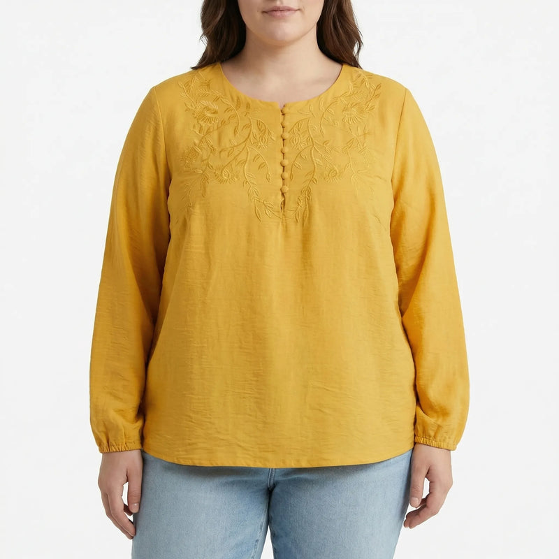 Loose Long Sleeve Embroidered Shirt - Joan