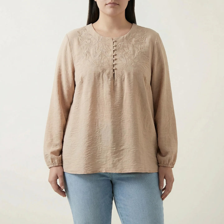Loose Long Sleeve Embroidered Shirt - Joan