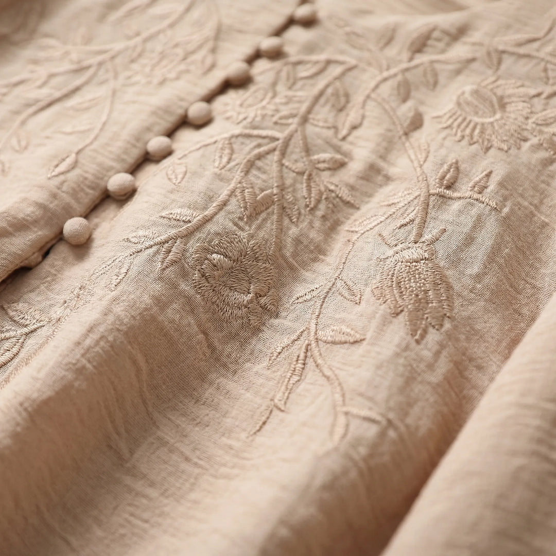 Loose Long Sleeve Embroidered Shirt - Joan