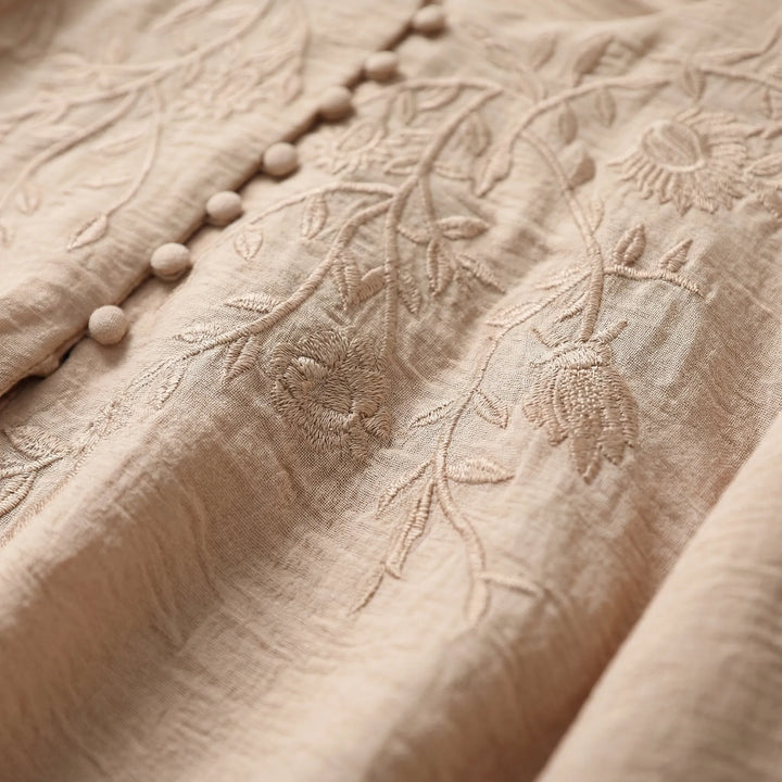 Loose Long Sleeve Embroidered Shirt - Joan