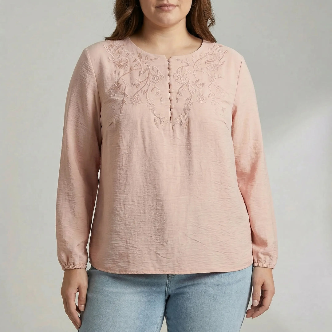 Loose Long Sleeve Embroidered Shirt - Joan