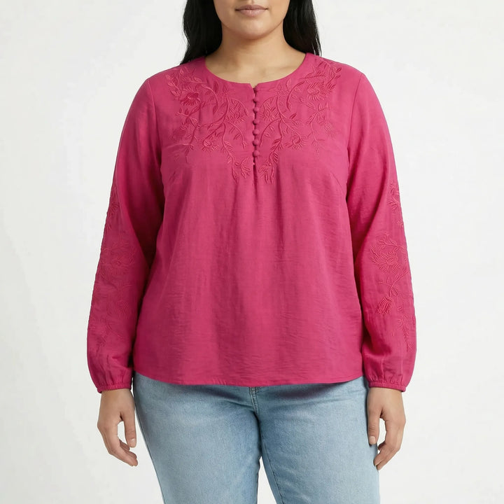 Loose Long Sleeve Embroidered Shirt - Joan