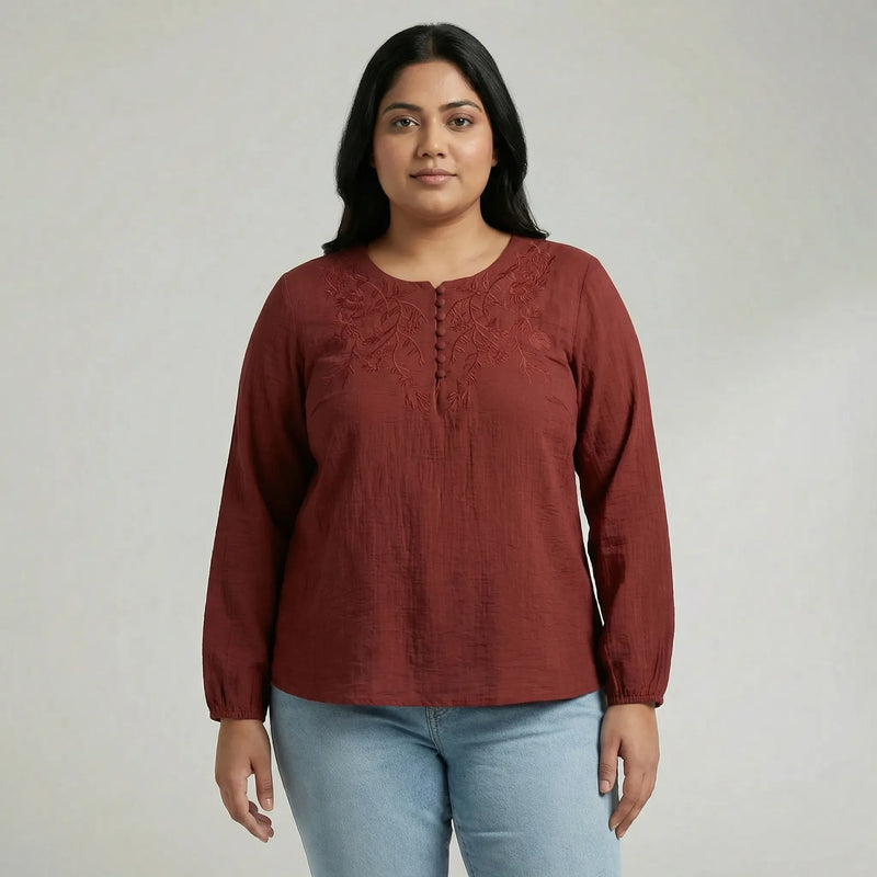 Loose Long Sleeve Embroidered Shirt - Joan