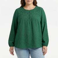Loose Long Sleeve Embroidered Shirt - Joan