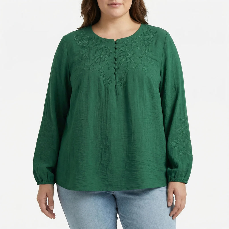 Loose Long Sleeve Embroidered Shirt - Joan