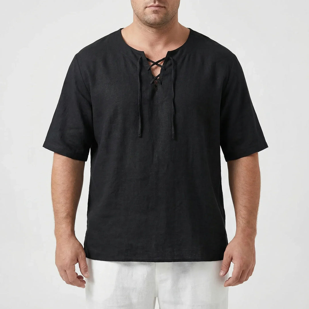 Loose V-Neck Lace-Up Pullover Top - Ian