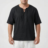 Loose V-Neck Lace-Up Pullover Top - Ian