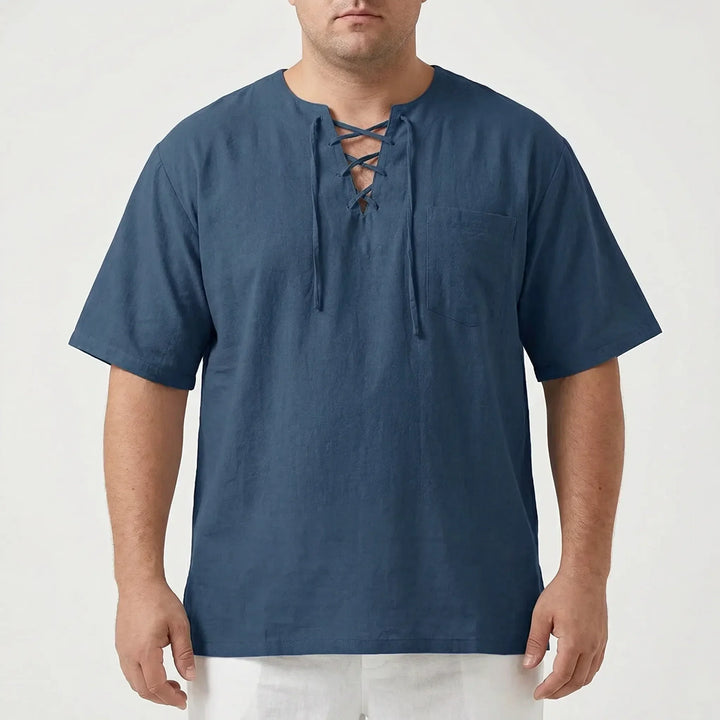 Loose V-Neck Lace-Up Pullover Top - Ian