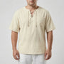 Loose V-Neck Lace-Up Pullover Top - Ian