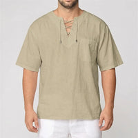 Loose V-Neck Lace-Up Pullover Top - Ian