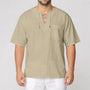 Loose V-Neck Lace-Up Pullover Top - Ian