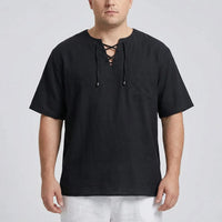 Loose V-Neck Lace-Up Pullover Top - Ian