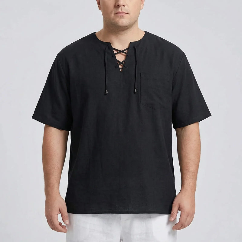 Loose V-Neck Lace-Up Pullover Top - Ian