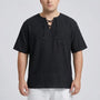 Loose V-Neck Lace-Up Pullover Top - Ian