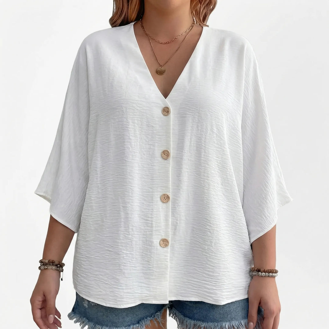 Loose V-Neck Long Sleeve Blouse - Vera