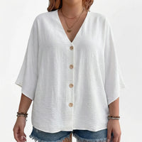 Loose V-Neck Long Sleeve Blouse - Vera