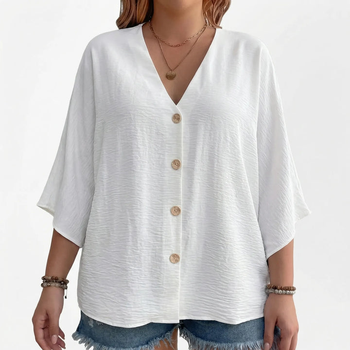 Loose V-Neck Long Sleeve Blouse - Vera