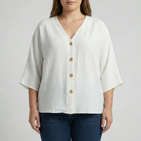 Loose V-Neck Long Sleeve Blouse - Vera