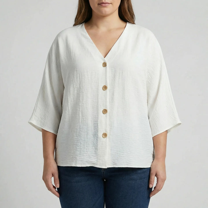 Loose V-Neck Long Sleeve Blouse - Vera