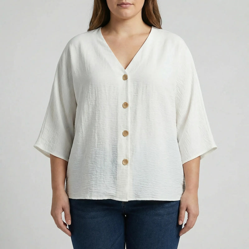 Loose V-Neck Long Sleeve Blouse - Vera