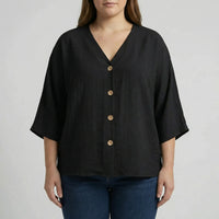 Loose V-Neck Long Sleeve Blouse - Vera