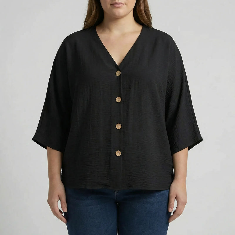 Loose V-Neck Long Sleeve Blouse - Vera