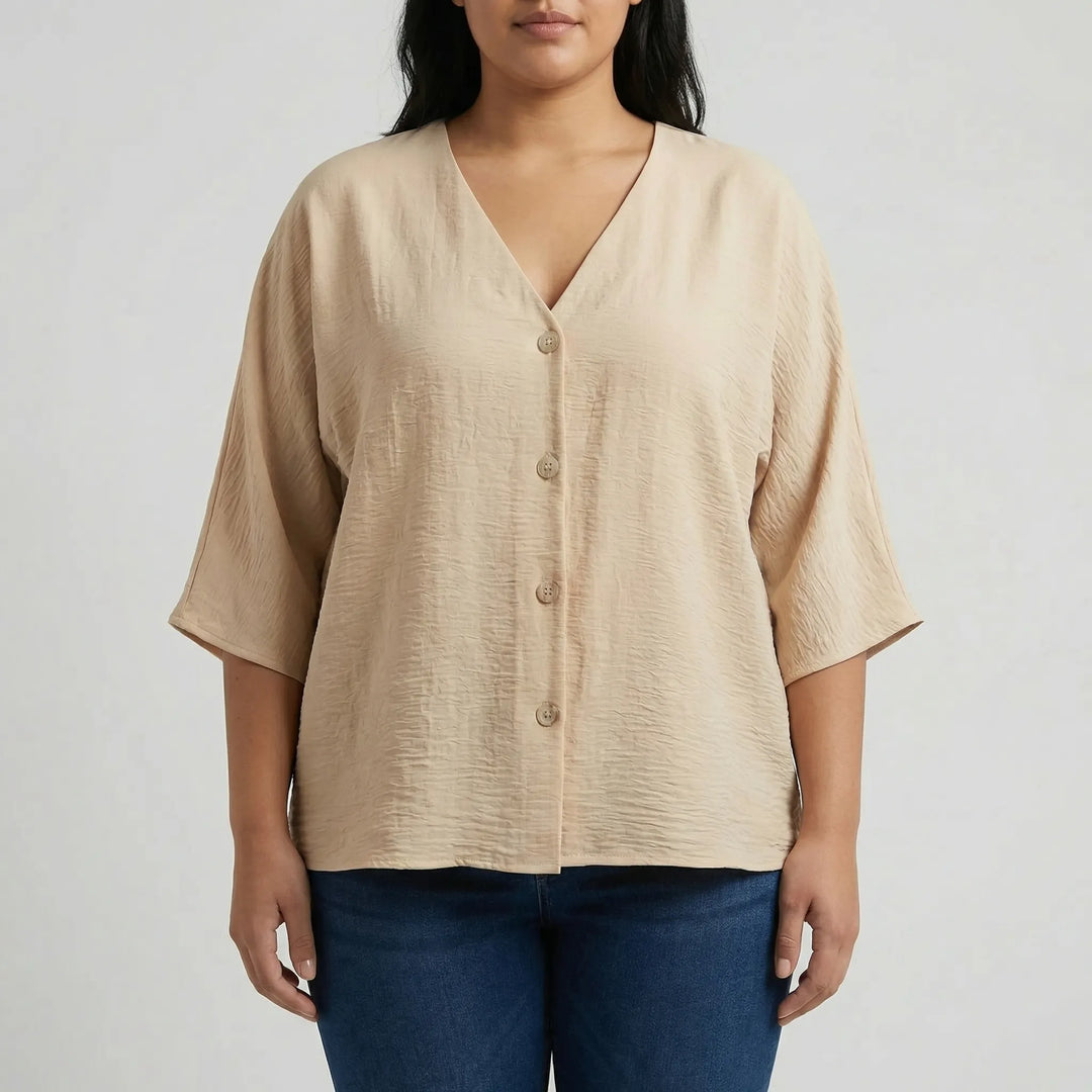 Loose V-Neck Long Sleeve Blouse - Vera