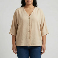 Loose V-Neck Long Sleeve Blouse - Vera