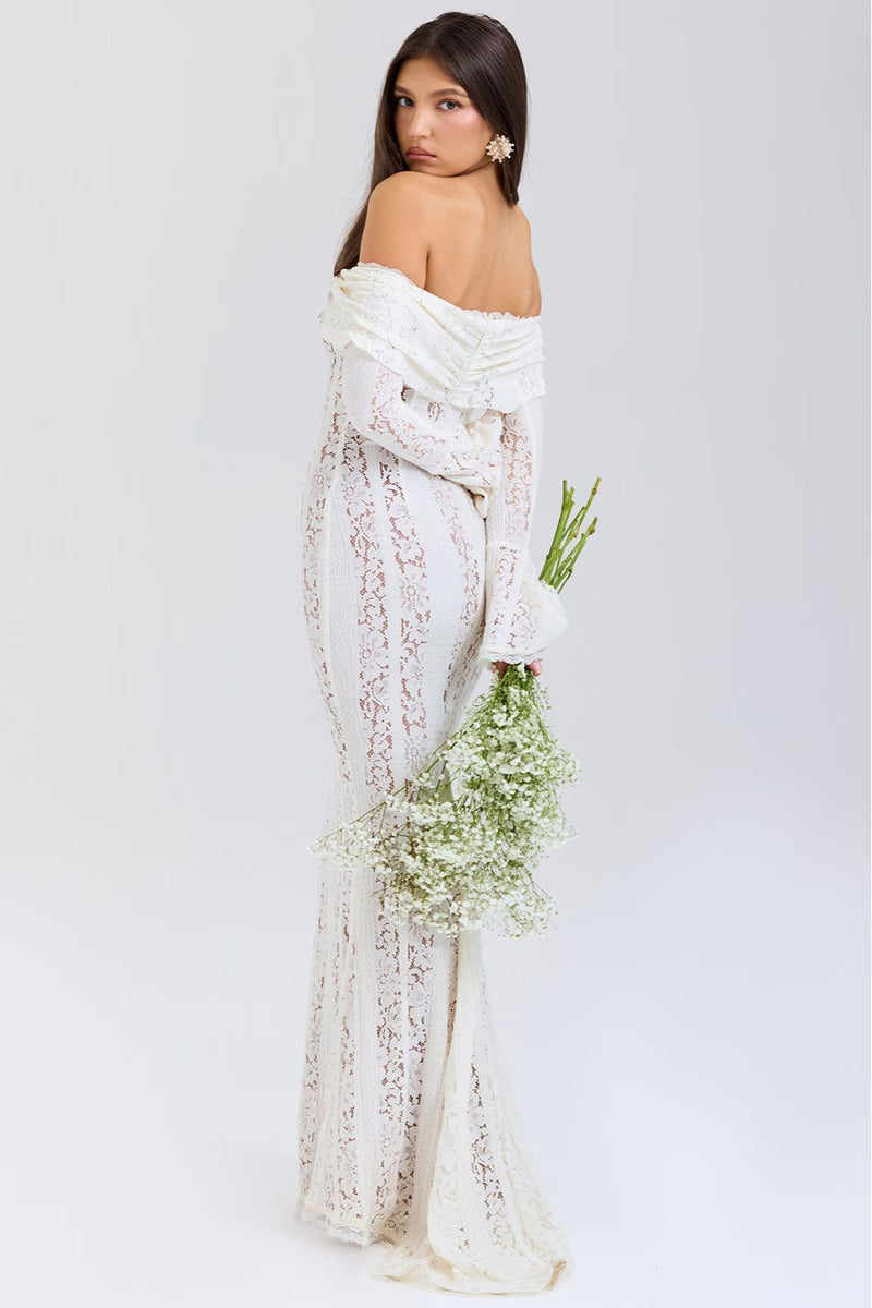 Off-Shoulder Zomer Maxi Jurk van bloemige kant – Alondra