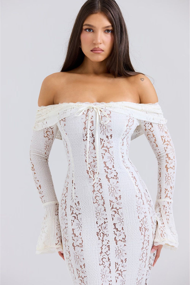 Off-Shoulder Zomer Maxi Jurk van bloemige kant – Alondra