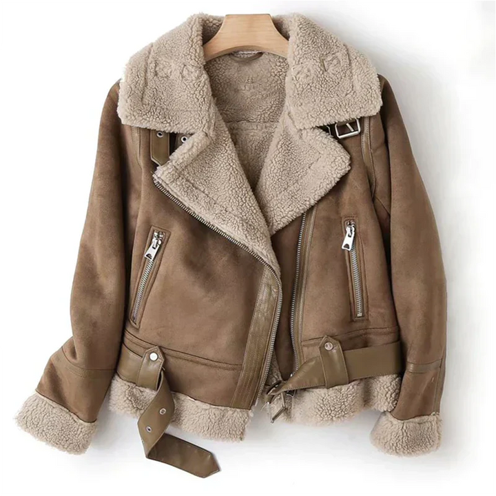 Leder Damenjacke mit Sherpa-Futter - Naomi