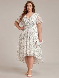 Chiffon feestjurk voor bruiloftsgast met V-hals en korte mouwen 171