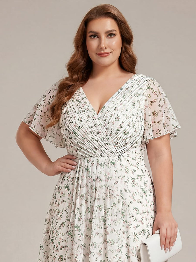 Chiffon feestjurk voor bruiloftsgast met V-hals en korte mouwen 173