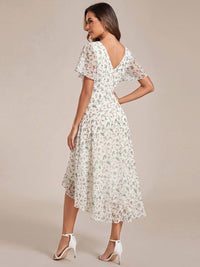 Chiffon feestjurk voor bruiloftsgast met V-hals en korte mouwen 169