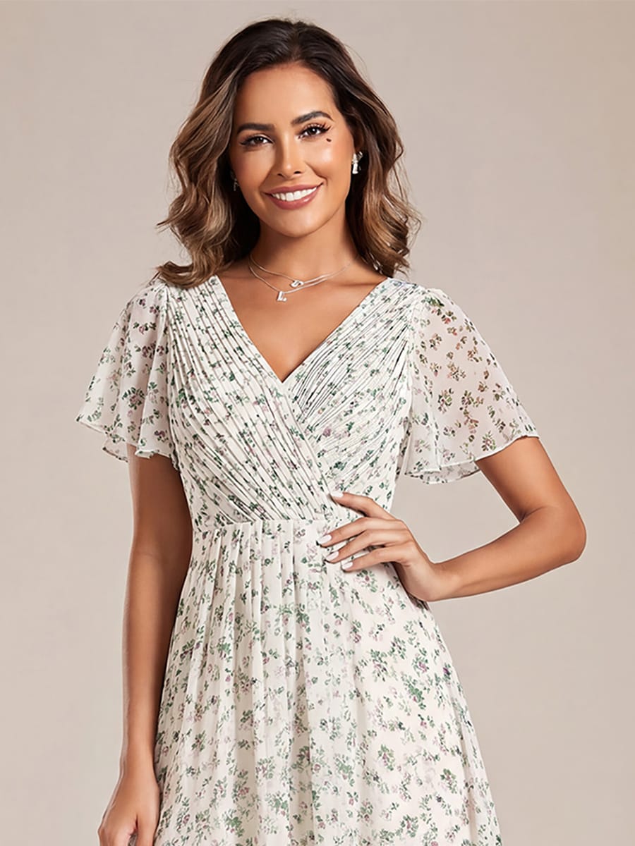 Chiffon feestjurk voor bruiloftsgast met V-hals en korte mouwen 170
