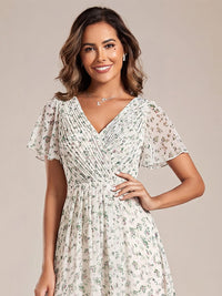 Chiffon feestjurk voor bruiloftsgast met V-hals en korte mouwen 170