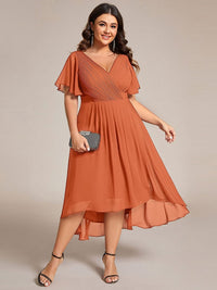 Chiffon feestjurk voor bruiloftsgast met V-hals en korte mouwen 165