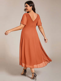 Chiffon feestjurk voor bruiloftsgast met V-hals en korte mouwen 166