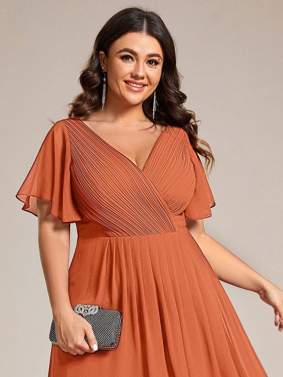 Chiffon feestjurk voor bruiloftsgast met V-hals en korte mouwen 167