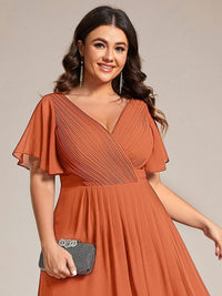 Chiffon feestjurk voor bruiloftsgast met V-hals en korte mouwen 167