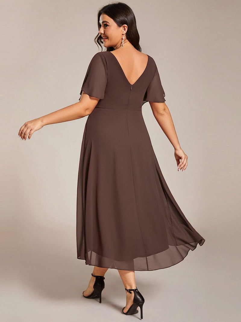 Chiffon feestjurk voor bruiloftsgast met V-hals en korte mouwen 160