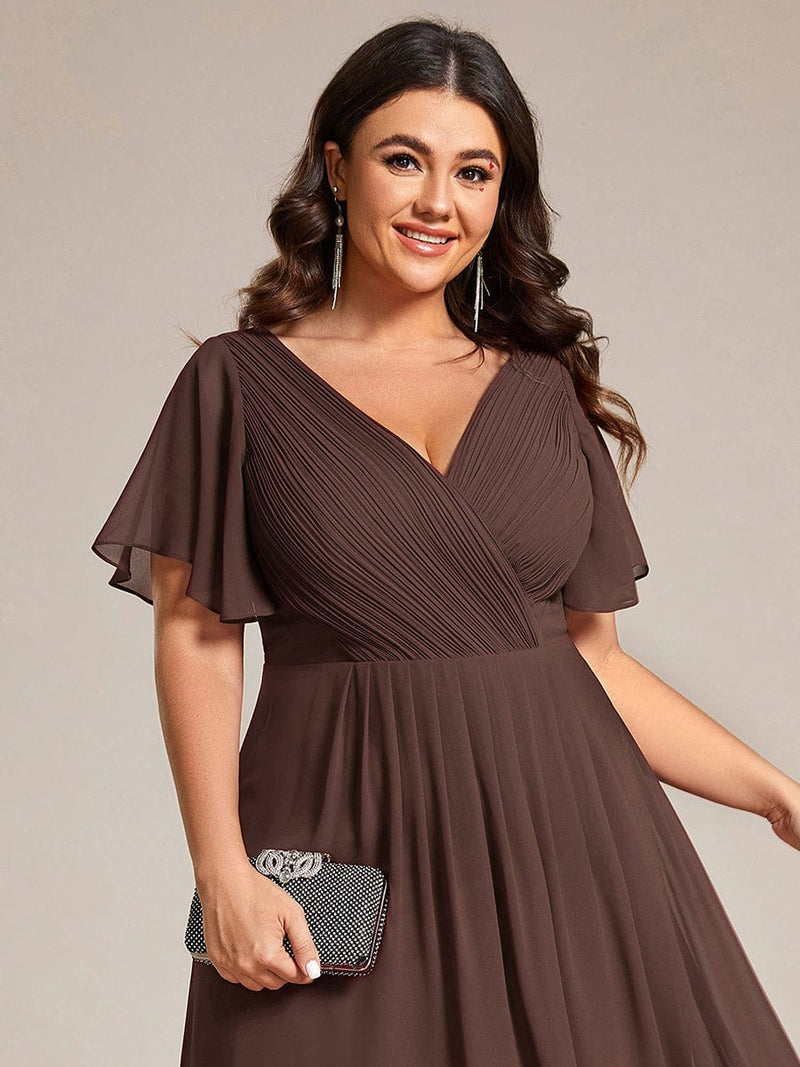 Chiffon feestjurk voor bruiloftsgast met V-hals en korte mouwen 161