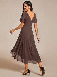 Chiffon feestjurk voor bruiloftsgast met V-hals en korte mouwen 157