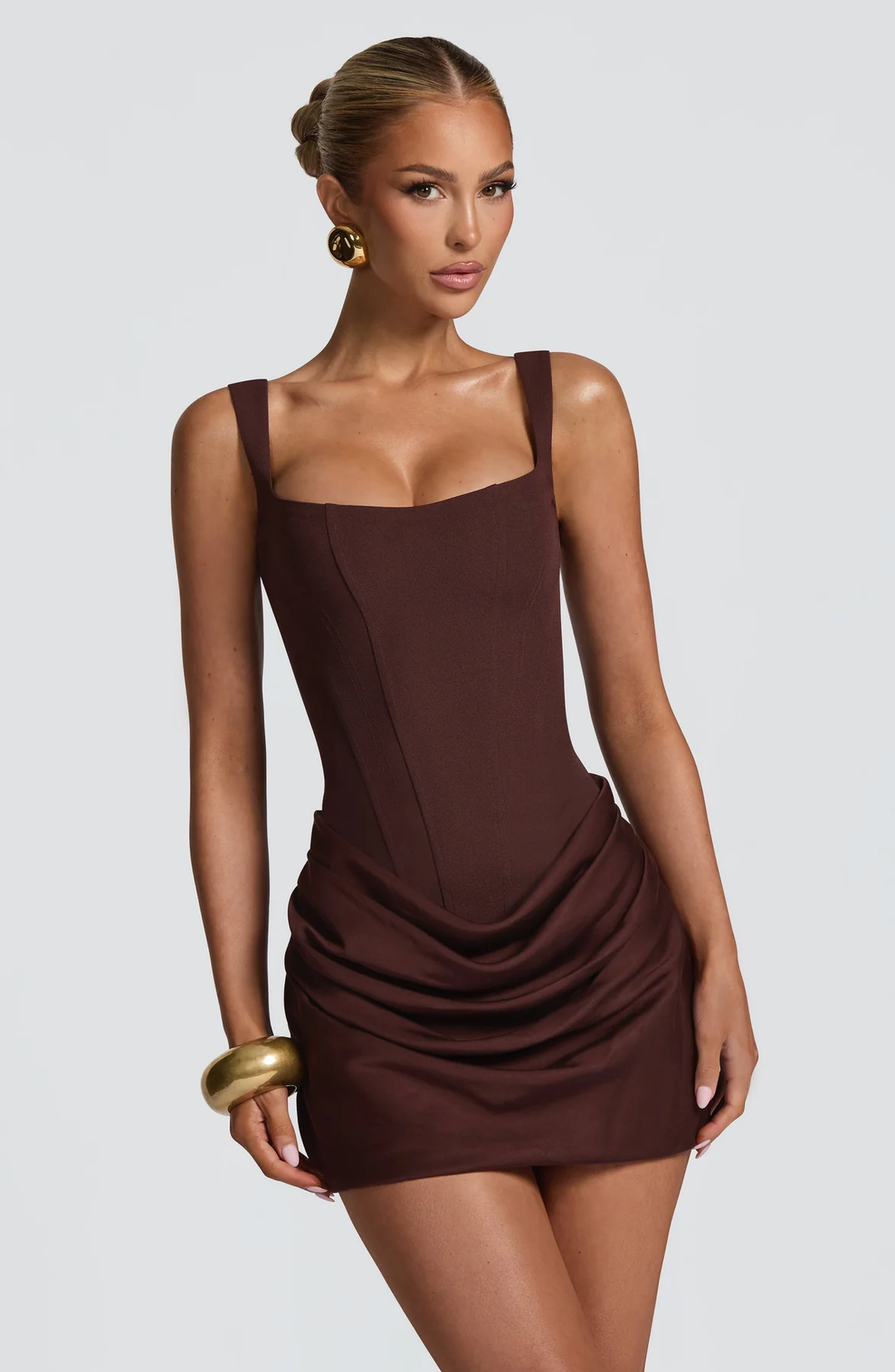 Mini Dress with Structured Bodice and Draped Skirt 11