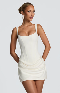 Mini Dress with Structured Bodice and Draped Skirt 1