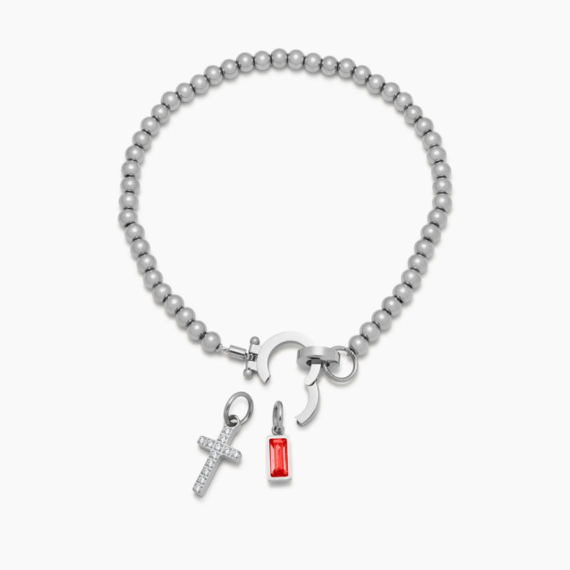 Nova Bead Birthstone Bracelet with Cross Charm 10