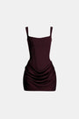 Boned Bodice Mini Dress with Square Neck Cowl Skirt Lace-Up Back 12