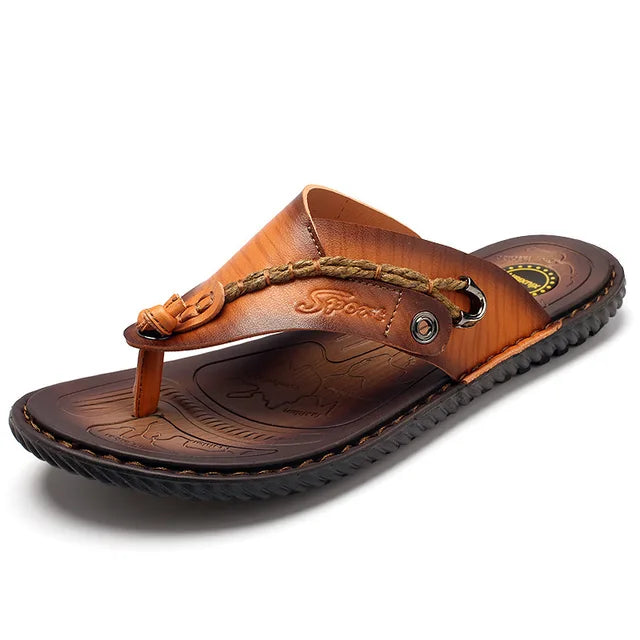 Stylish Leather Flip-Flops - Levi